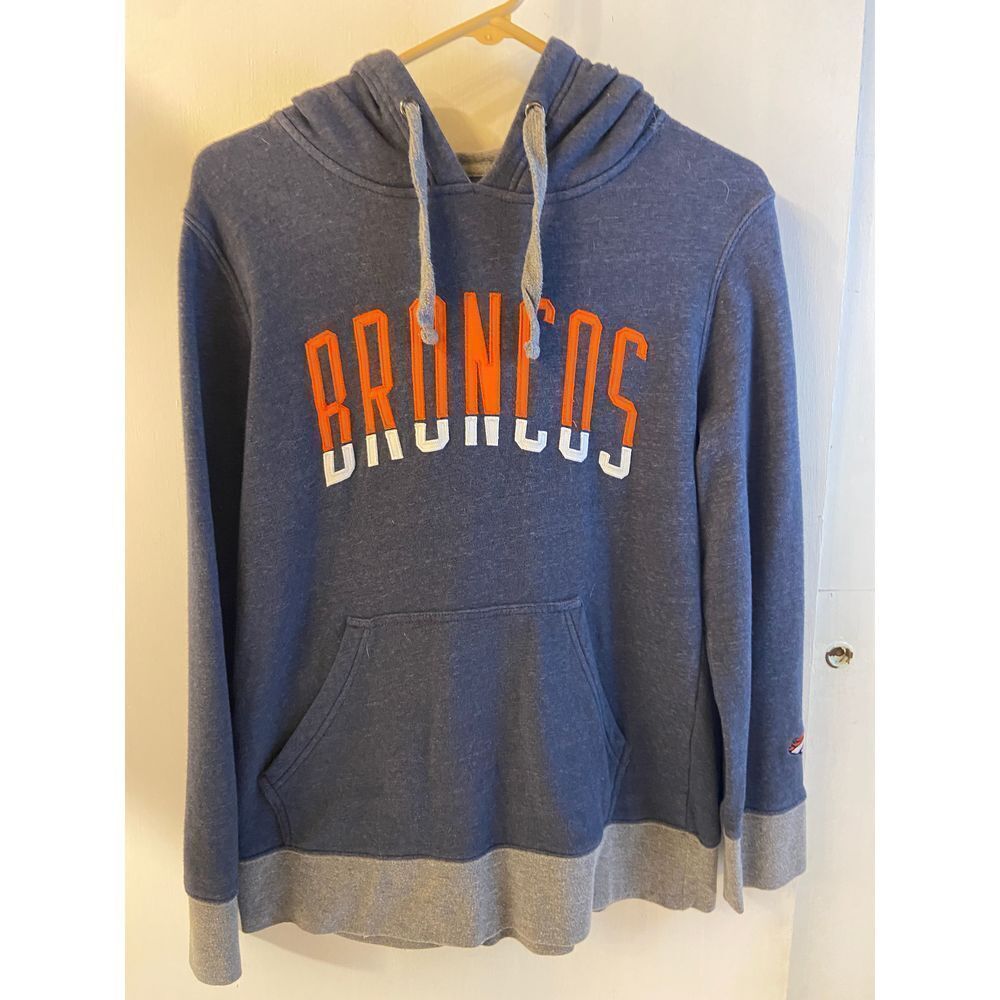 NFL proline Broncos hoodie Womens medium M sweatshirt Spellout gray orange